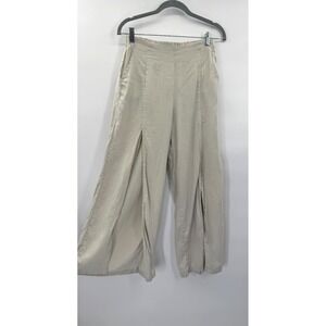 H/G Split Hem Linen Wide Leg Pants Medium Elastic Waist Fisherman Beach Bohemian